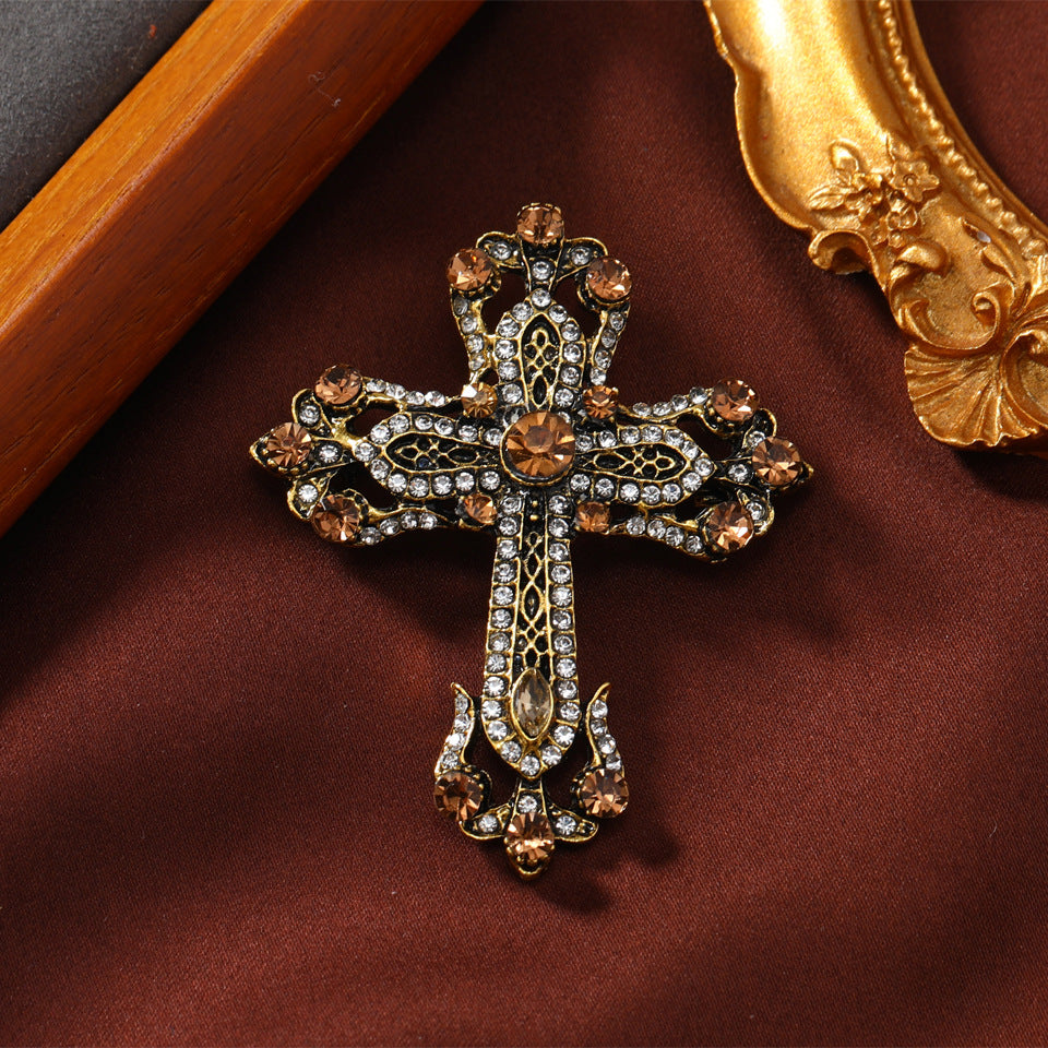Vintage Court-style Rhinestone Cross Brooch