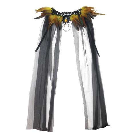 Halloween Feather Cloak Black Mesh Cape