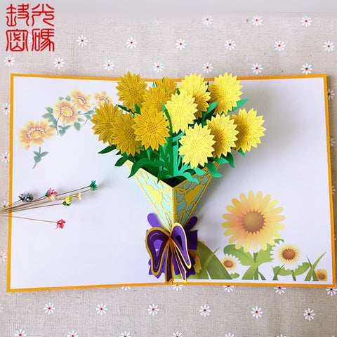 Sunflower 3D Creative Bouquet Stereo Greeting Card