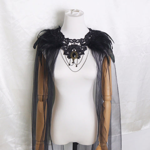 Halloween Feather Cloak Black Mesh Cape