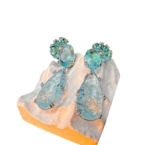 High-quality Faceted Sea Ice Blue Zircon Earrings