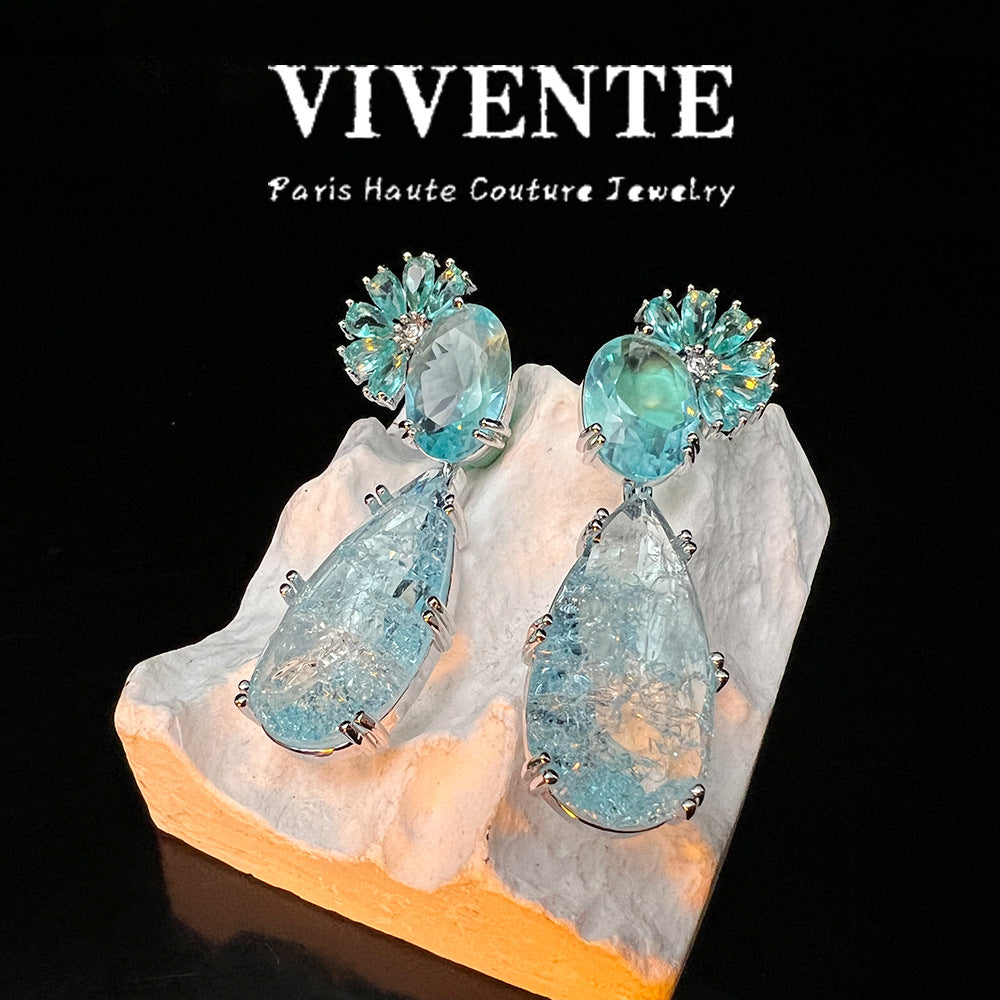 High-quality Faceted Sea Ice Blue Zircon Earrings