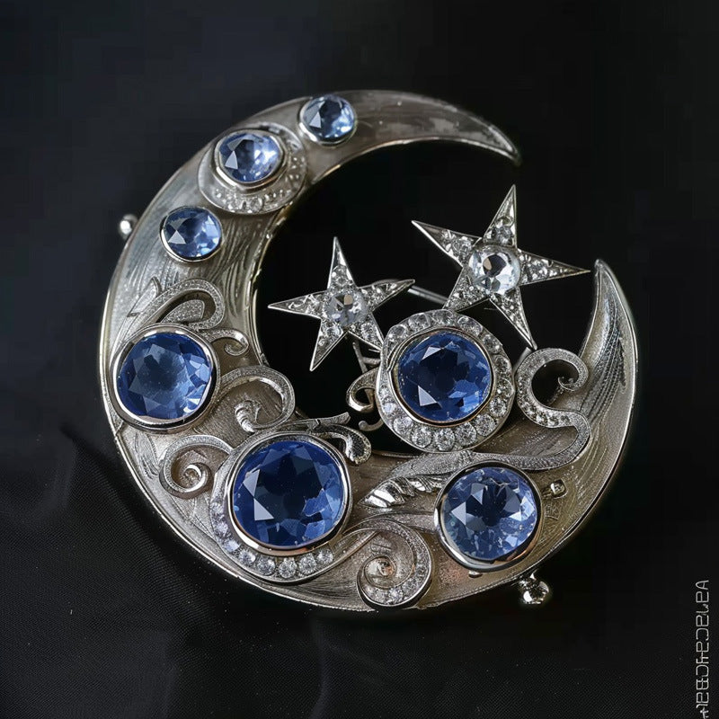 Vintage Crystal Moon Brooch