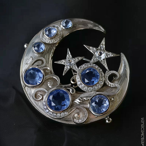 Vintage Crystal Moon Brooch