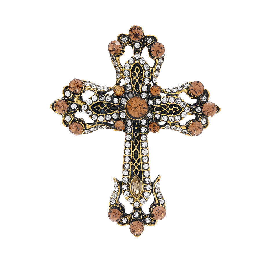 Vintage Court-style Rhinestone Cross Brooch
