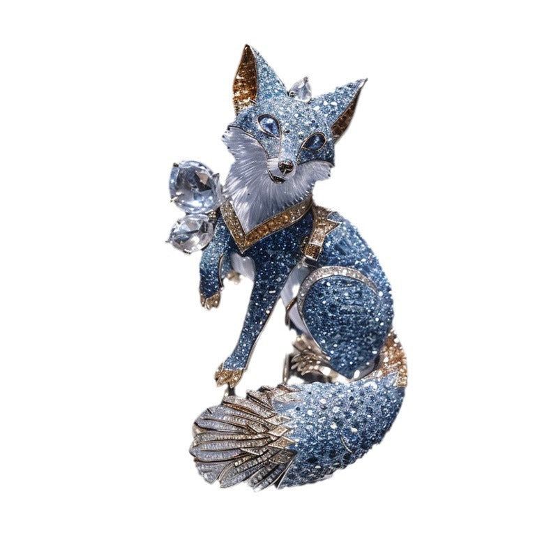 Original Blue Zircon Fox Brooch Ornament
