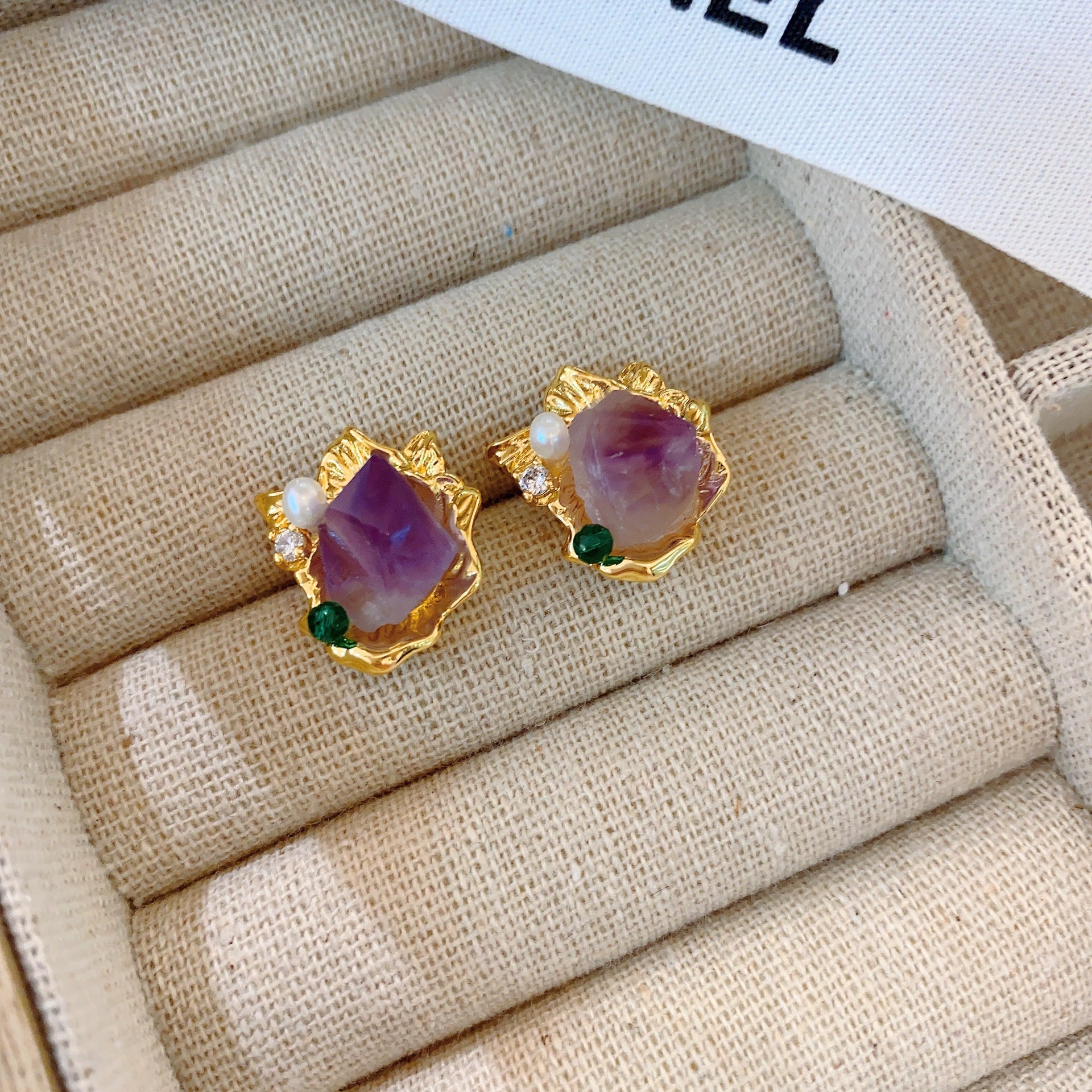 Vintage Purple Temperament Pearl Silver Needle Earrings