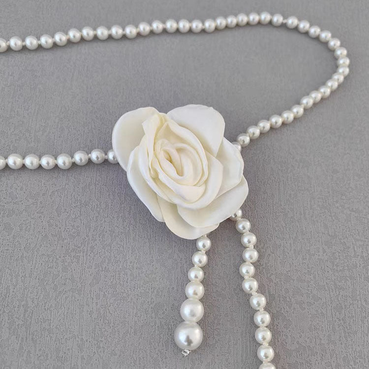 Fashion Pearl Camellia Waist Necklace