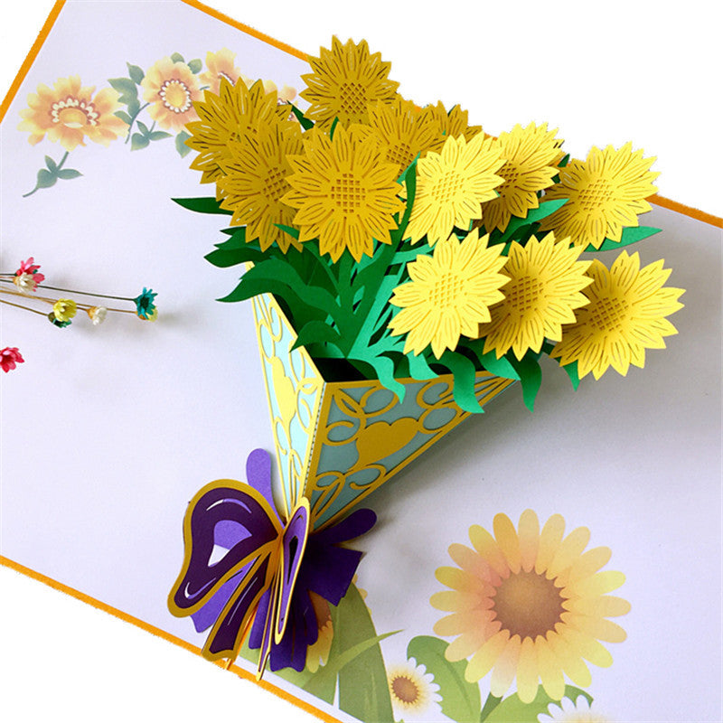 Sunflower 3D Creative Bouquet Stereo Greeting Card