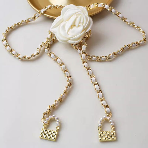 Fashion Pearl Camellia Waist Necklace