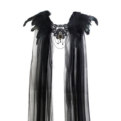 Halloween Feather Cloak Black Mesh Cape