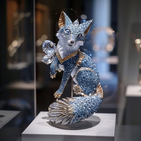 Original Blue Zircon Fox Brooch Ornament