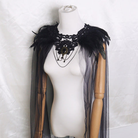 Halloween Feather Cloak Black Mesh Cape