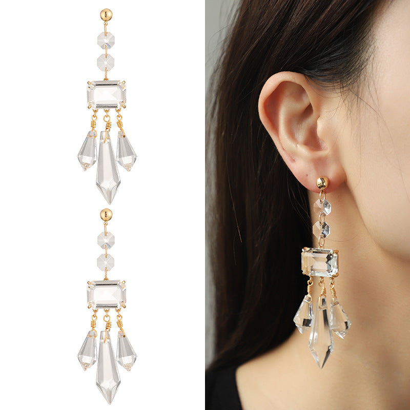 Shaped Glass Diamond Tassel Earrings