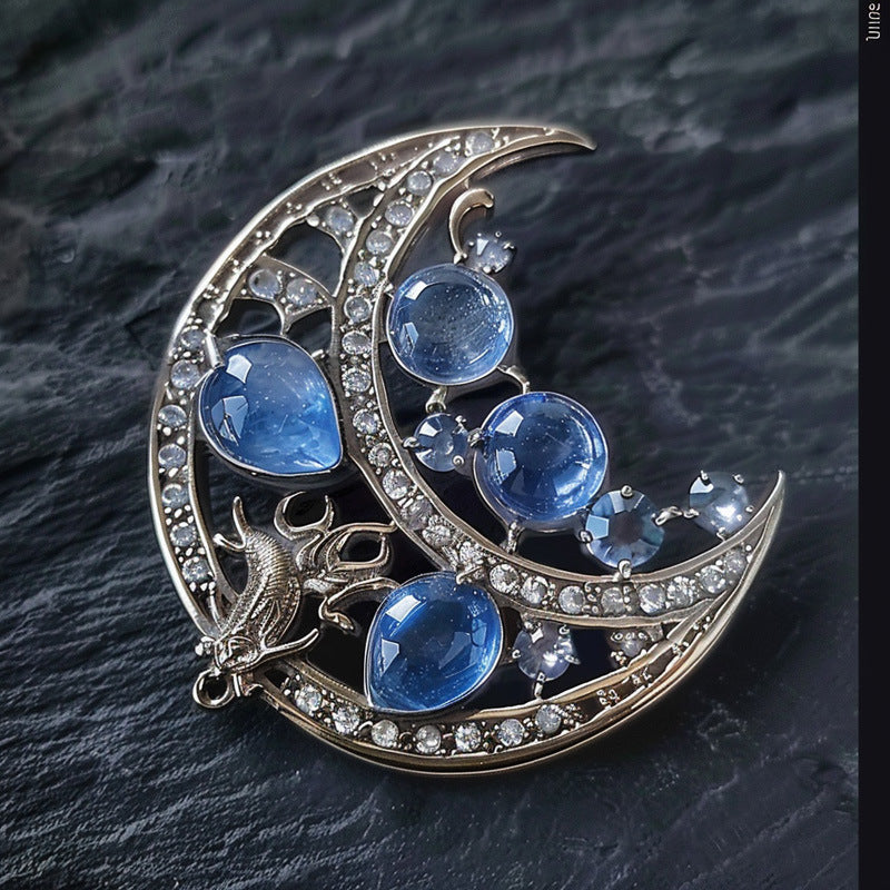 Vintage Crystal Moon Brooch