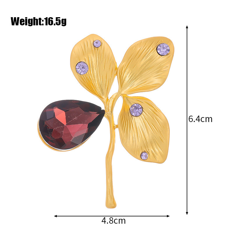 Vintage Maple Leaf Crystal Brooch