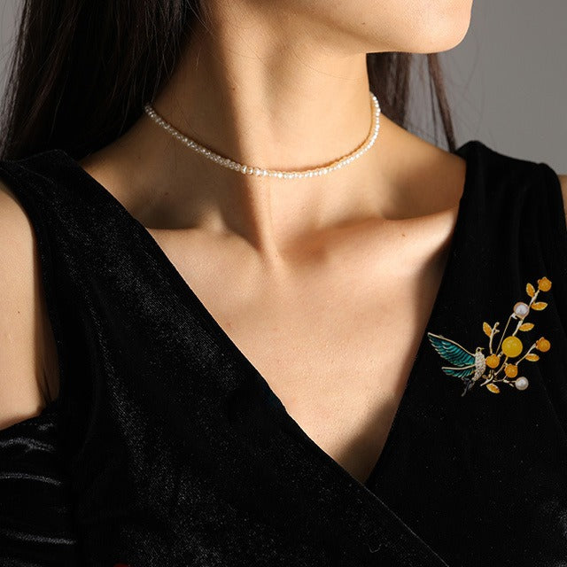 Copper Zircon Freshwater Pearl Bird Brooch