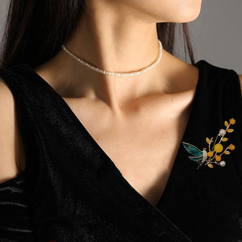 Copper Zircon Freshwater Pearl Bird Brooch