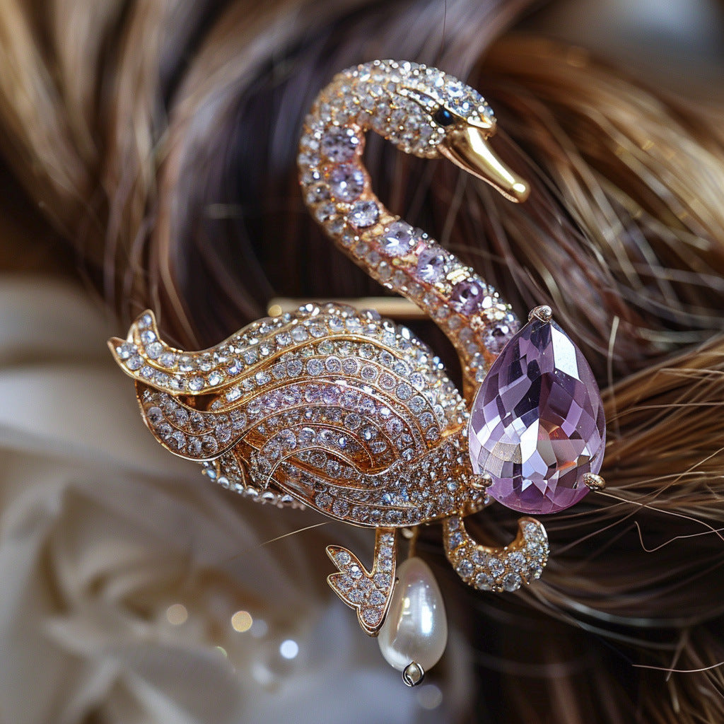 Original High-grade Amethyst Swan Headdress Hairpin