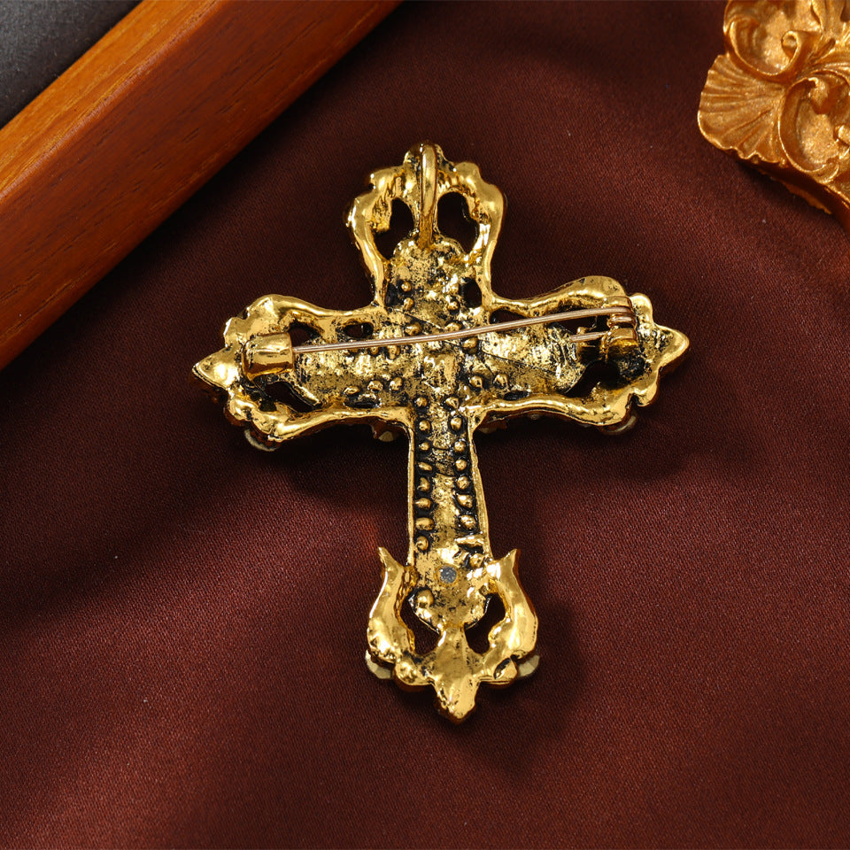Vintage Court-style Rhinestone Cross Brooch