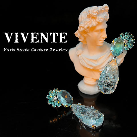 High-quality Faceted Sea Ice Blue Zircon Earrings