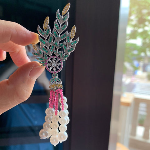 Handmade "The Great Gatsby" Palace Style Crown Wheat Tassel Pearl Brooch