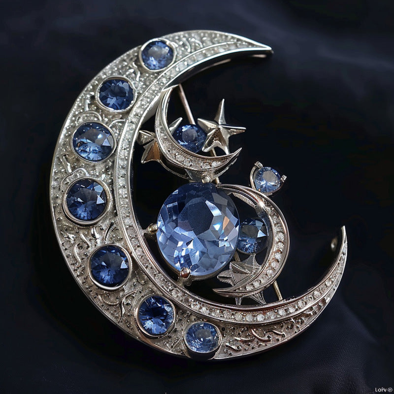 Vintage Crystal Moon Brooch