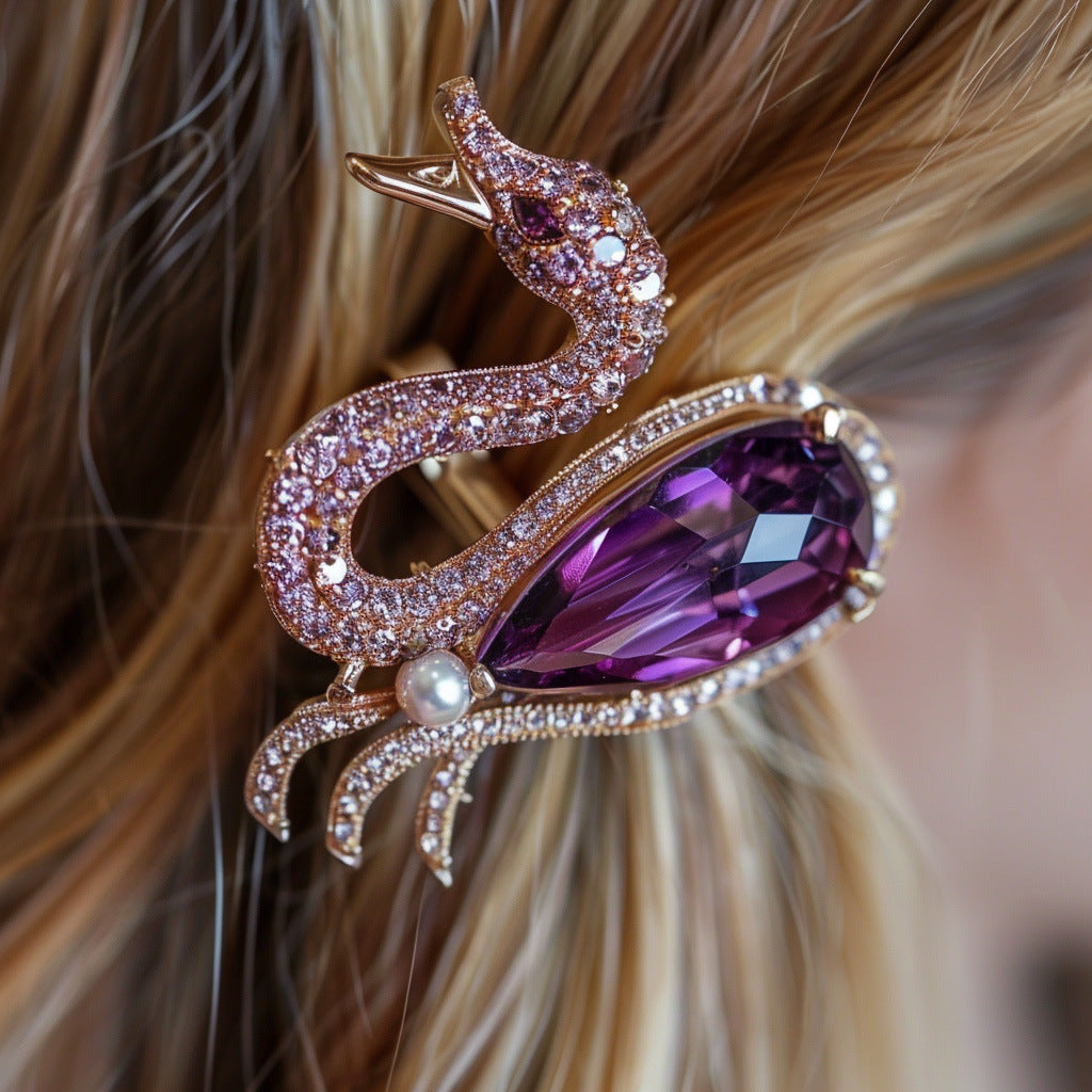 Original High-grade Amethyst Swan Headdress Hairpin