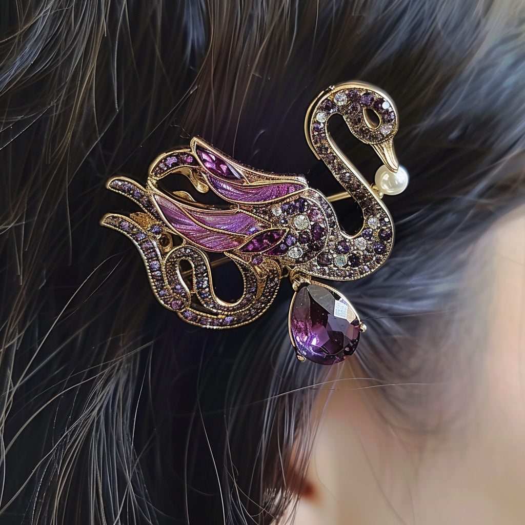 Original High-grade Amethyst Swan Headdress Hairpin