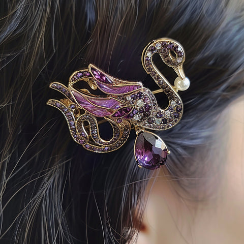 Original High-grade Amethyst Swan Headdress Hairpin