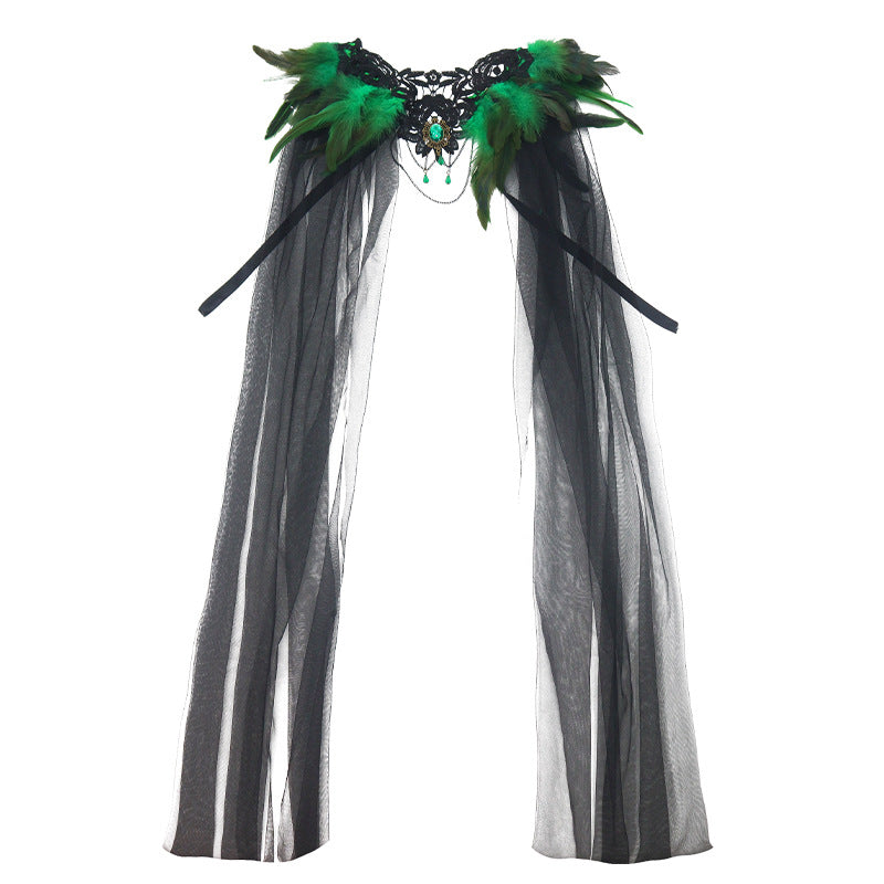 Halloween Feather Cloak Black Mesh Cape