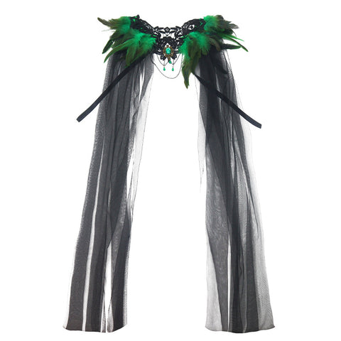 Halloween Feather Cloak Black Mesh Cape