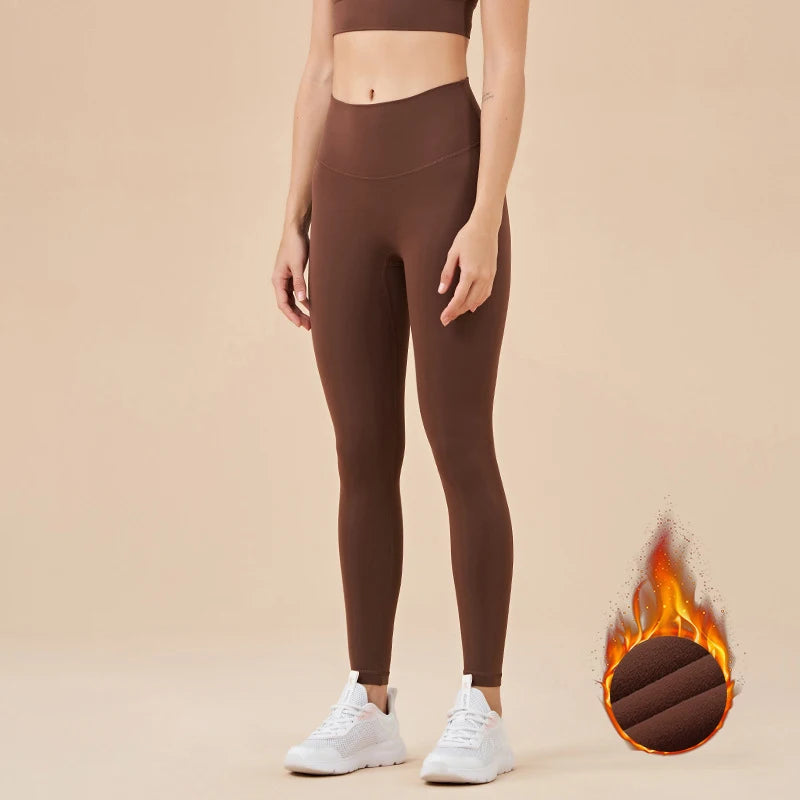Nylon Winter Warm Invisible Waist Pocket Soft Elastic High Waist Leggings