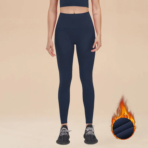 Nylon Winter Warm Invisible Waist Pocket Soft Elastic High Waist Leggings