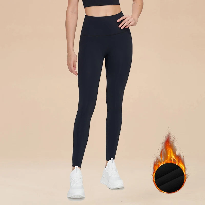 Nylon Winter Warm Invisible Waist Pocket Soft Elastic High Waist Leggings