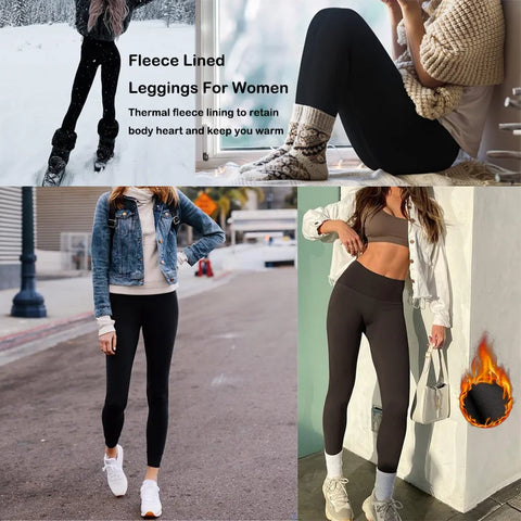 Fleece Lined High Waisted Warm Winter Yoga Pants for Women Thermal Running Workout Black Leggings