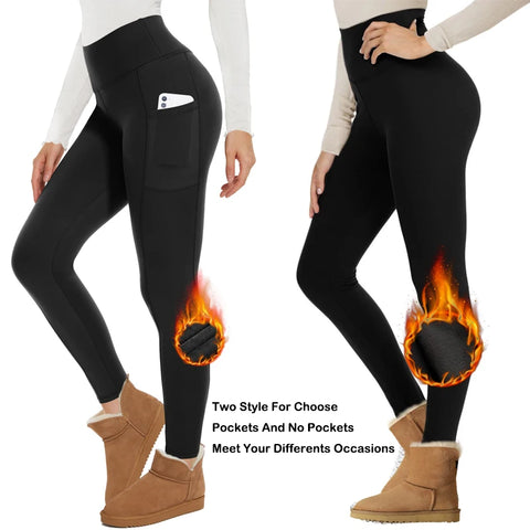 Fleece Lined High Waisted Warm Winter Yoga Pants for Women Thermal Running Workout Black Leggings