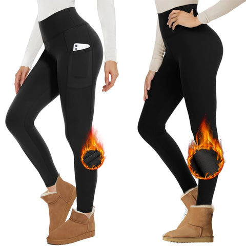 Fleece Lined High Waisted Warm Winter Yoga Pants for Women Thermal Running Workout Black Leggings
