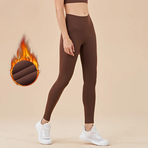 Nylon Winter Warm Invisible Waist Pocket Soft Elastic High Waist Leggings